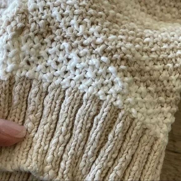 Chico's Cream and Tan Boatneck Cotton Blend Sweater - Picture 3 of 9